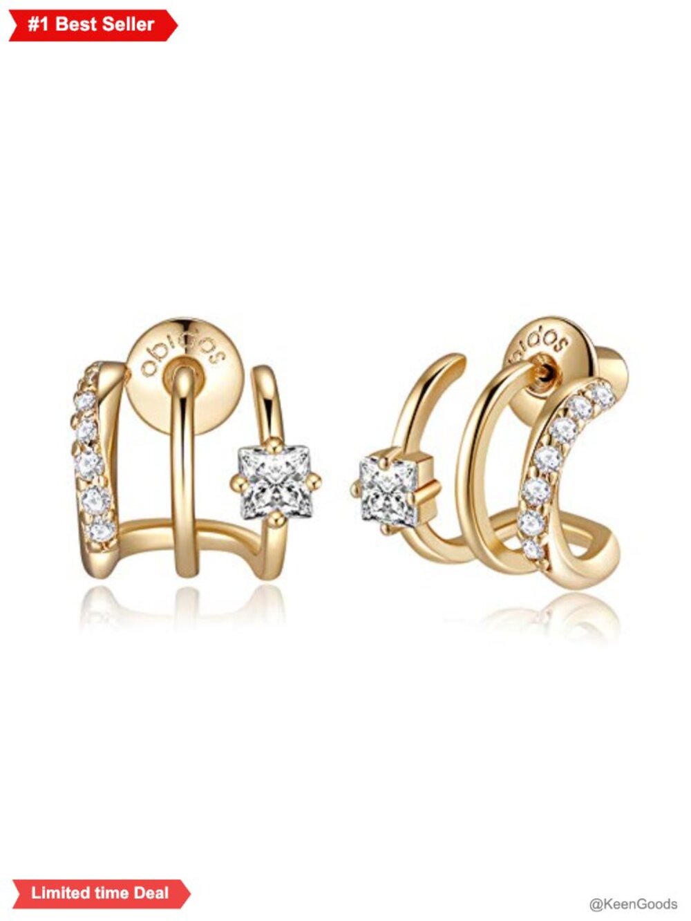 14K Gold Plated Cubic Zirconia Illusion Triple Huggie Hoop Earrings Women